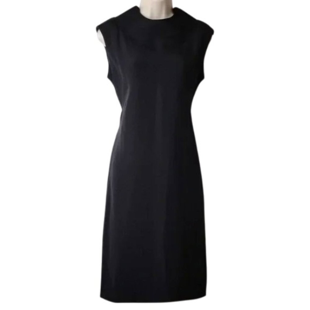 Vintage Union-Made Sleeveless High-Neck Sheath Dress 14 Lined USA 60s-70s ?